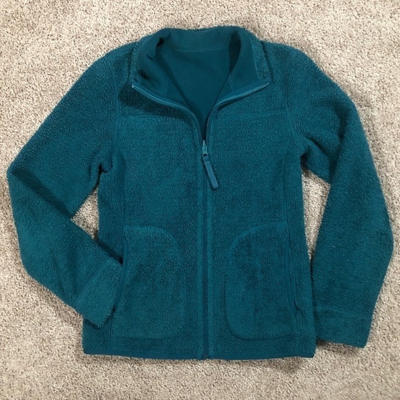 Reversible Teal Fleece and Warm Teddy Bear Fleece Full Zip Jacket extra small XS - Picture 2 of 11